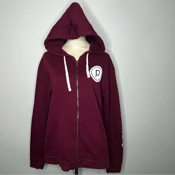 Pure Barre Tops - Pure Barre Zip Up Long Sleeve Sweatshirt Women Large Maroon Hooded Pilates Yoga